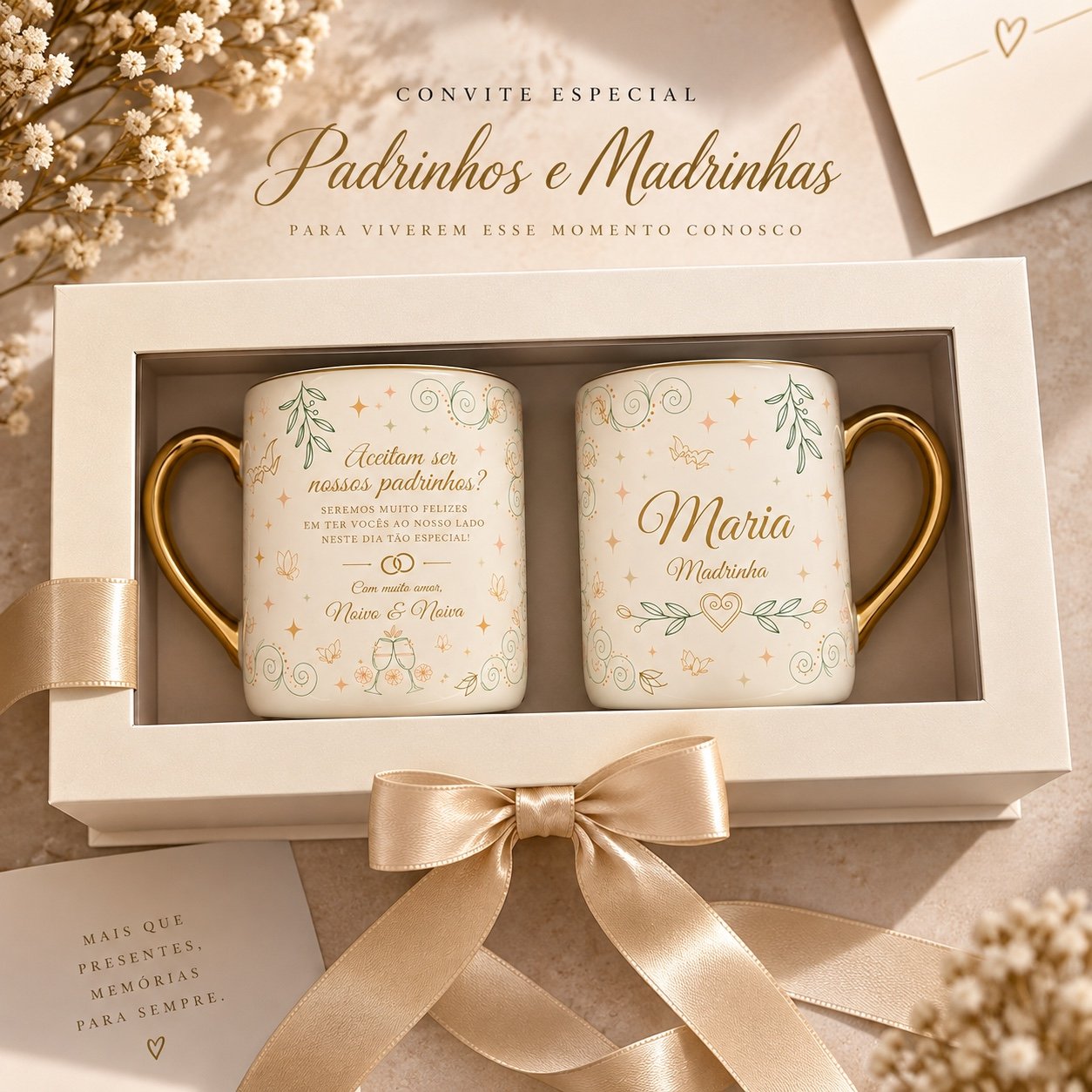 Kit personalizado com canecas para padrinhos e madrinhas