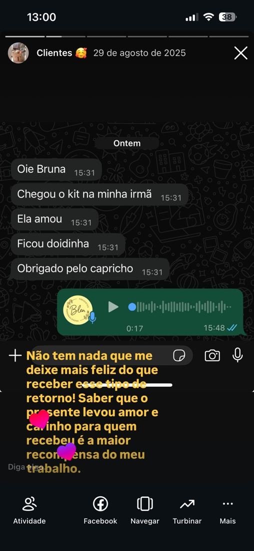 Mensagem de cliente agradecendo o presente